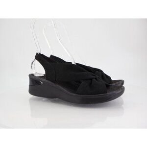 Bzees Serenade Sandal Size 10 Low Wedge Strappy Black Fabric Comfy Slingback